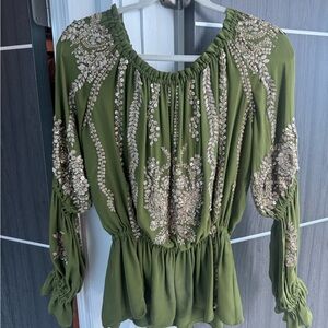 Embroidered Green Women's Top